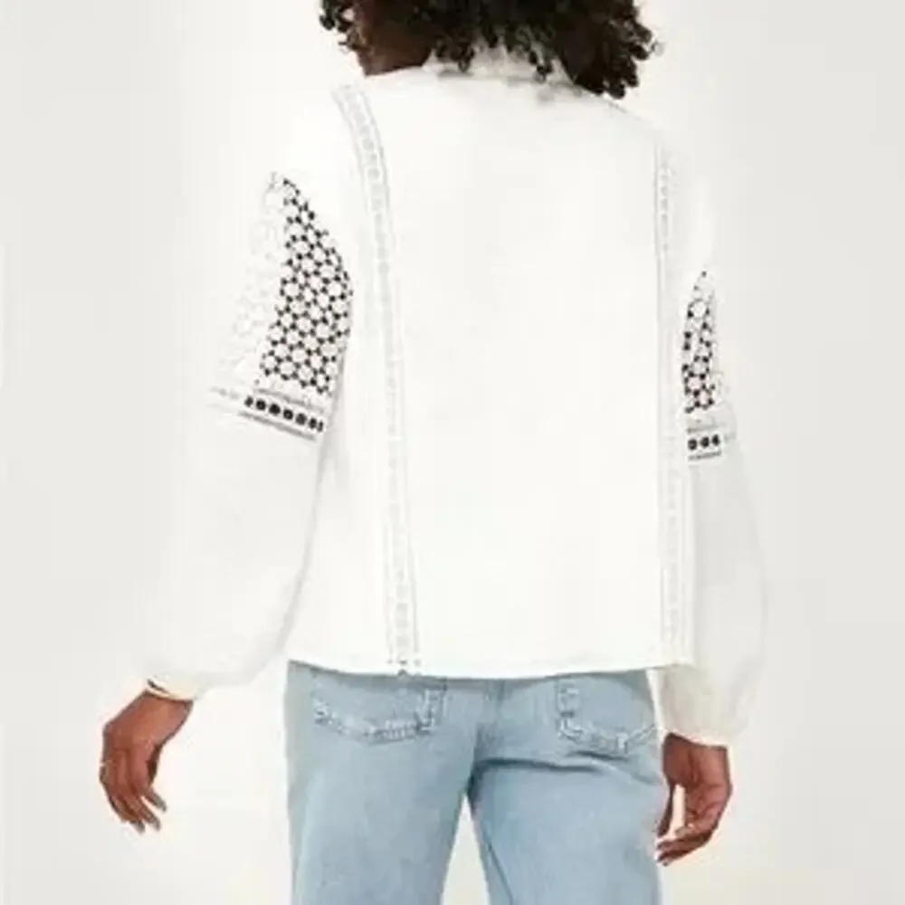 Tuckernuck White Eyelet Lace Cutout Puff Sleeve Jane Blouse Size XS